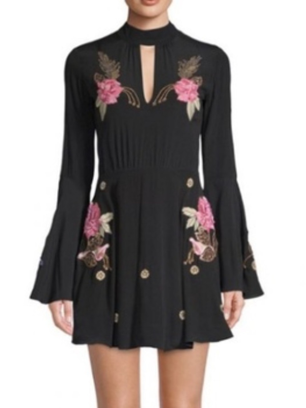 Millie Macintosh black pink beaded embroidered floral keyhole backless dress 6